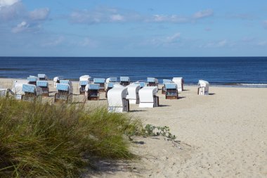 Wicker beach chairs on the beach of the Baltic Sea on the island usedom in Ahlbeck clipart