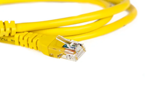 孤立在白色背景上的黄色网络电缆 — 图库照片