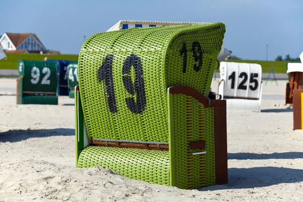 stock image Wicker beach chairs on the beach of the Baltic Sea