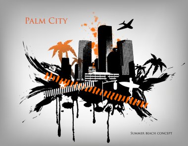 Summer beach concept downtown party city with palm tree clipart