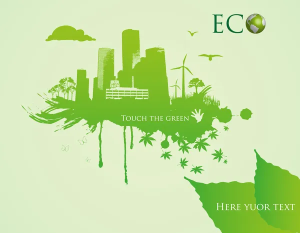 Yeşil Eko kasabası - soyut ekoloji şehir şekil — Stok Vektör