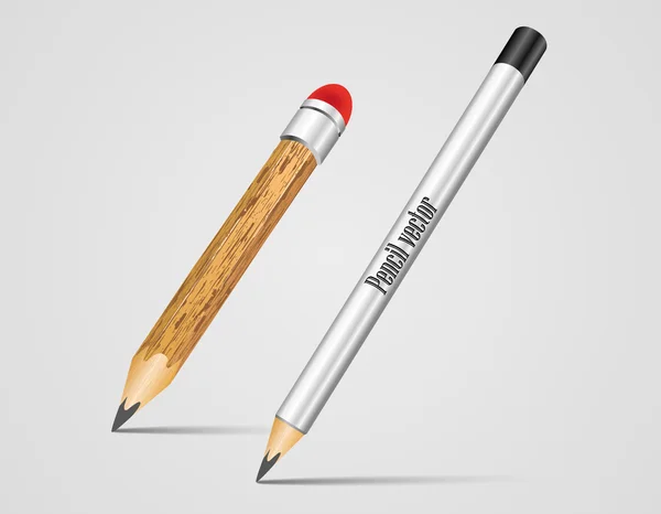 Realistic Silver and wood Vector Pencil — Stok Vektör