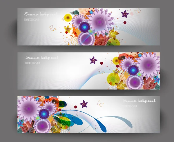 Ilustración del conjunto de banner con diferentes flores — Vector de stock