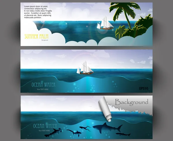 Vector illustration of summer beach banners set — Stock Vector