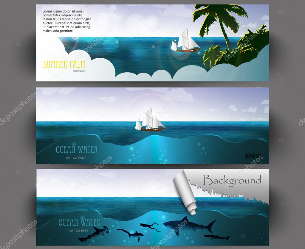 Vector illustration of summer beach banners set