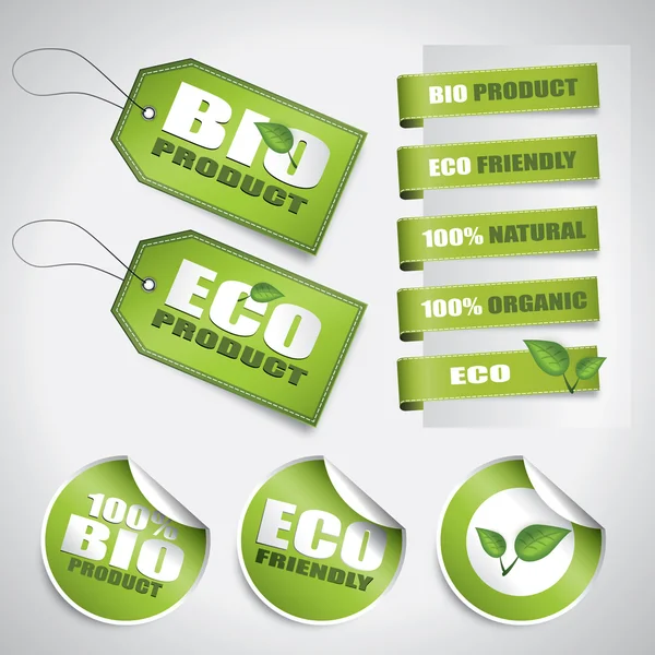 Bio groene etiketten en labels — Stockvector