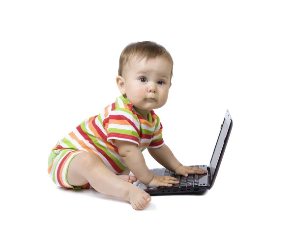 노트북과 아기 스톡 사진