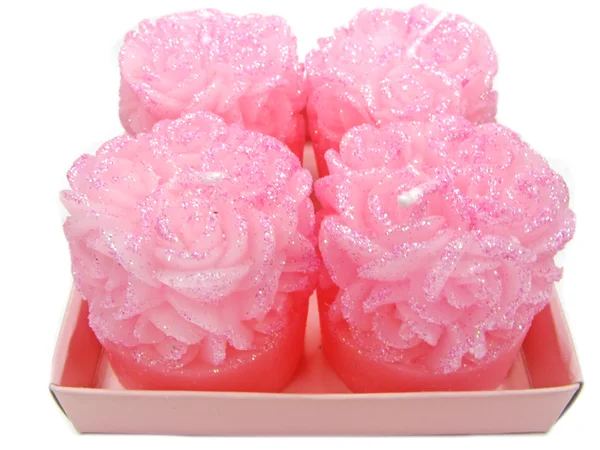 Rosa aroma spa velas conjunto rosa forma de flor —  Fotos de Stock
