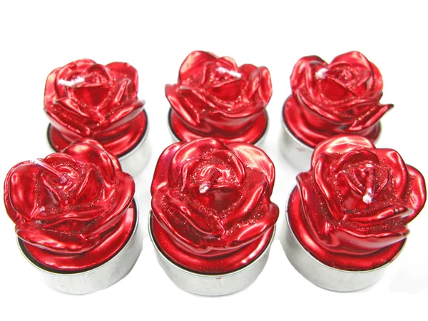 赤いスパ香りキャンドル セット ローズの花の形 — ストック写真