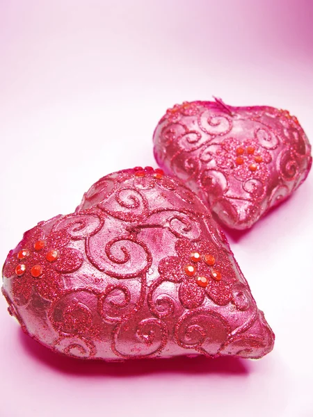 Velas rosa definir forma do coração — Fotografia de Stock