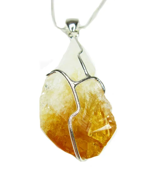Jewelry pendant with bright citrine crystal — Stock Photo, Image