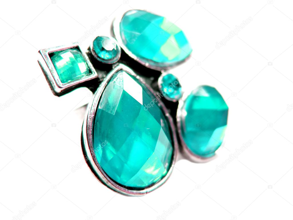 Jewelry ring with bright turquoise crystals