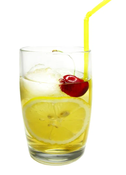 Alcohol john collins liqueur cocktail with lemon cherry — Stock Photo, Image
