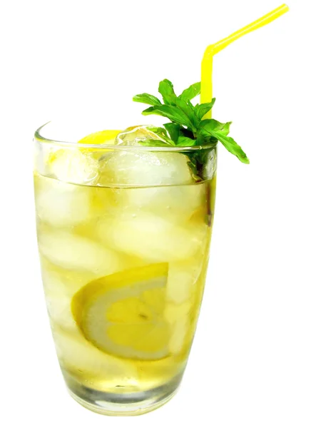 Yellow lemonade drink with ice — Stock Photo, Image
