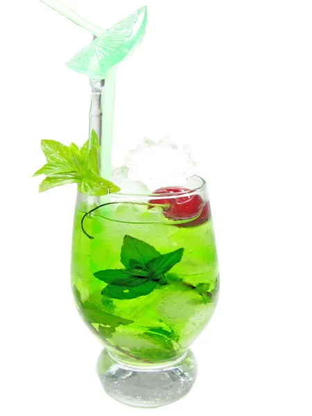 Alcohol green curacao liqueur cocktail with cherry — Stock Photo, Image