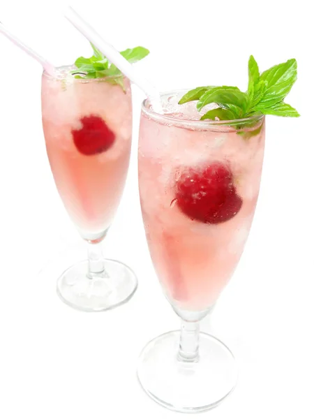 Alcoholic pink liqueur cocktail with cherry — Stock Photo, Image