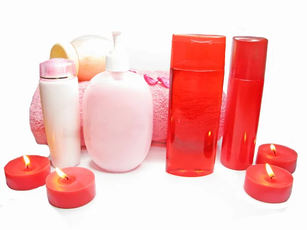 Spa shampoo gel doccia petali di rosa e creme — Foto Stock