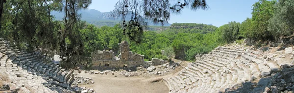 Panorama of ruins of ancient theater phaselis turkey — Stock Photo, Image