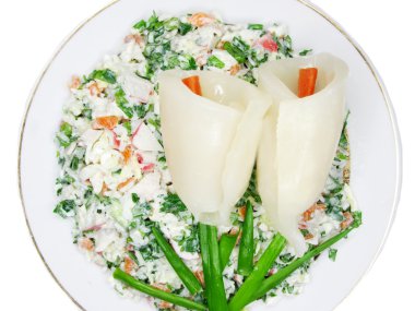 yaratıcı kalamar yemek karides çiçek şekli ile