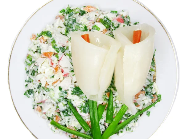 크리에이 티브 오징어 새우 꽃 모양으로 식사 — 스톡 사진