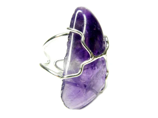 Jewelry ring with bright amethyst crystals — Stock Photo, Image