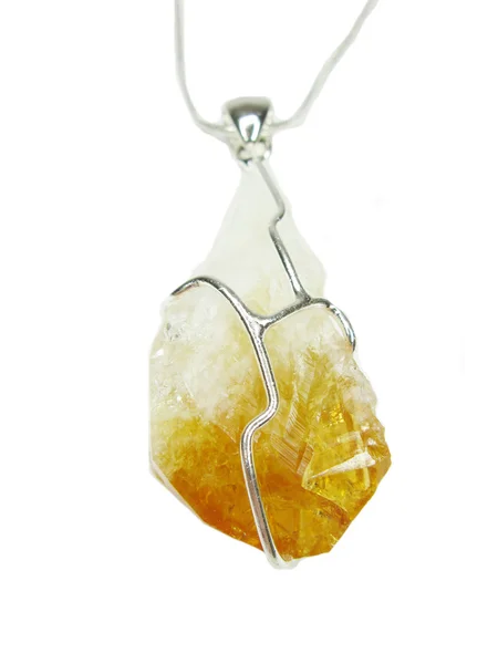Jewelry pendant with citrine semiprecious crystal — Stock Photo, Image