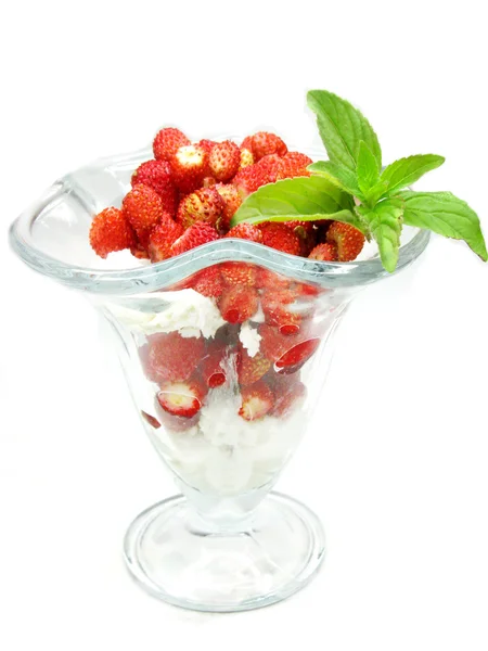 Dessert aux fraises sauvages avec caillé — Photo