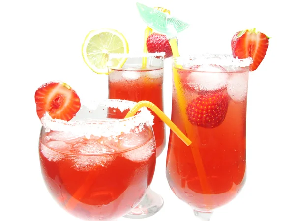 Alcoholic red three liqueur cocktail with strawberry — Stock Photo, Image