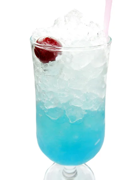 Alcoholic blue curacao liqueur cocktail with cherry — Stock Photo, Image