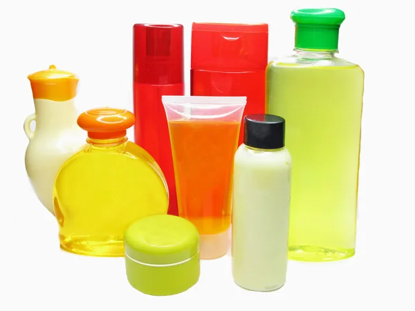 Set de ducha de botellas de champú gel de ducha crema corporal —  Fotos de Stock
