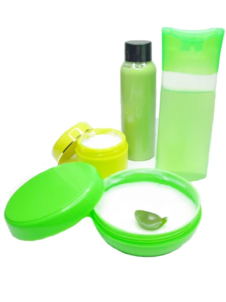 Crema cosmética para botellas de gel de ducha de champú facial —  Fotos de Stock