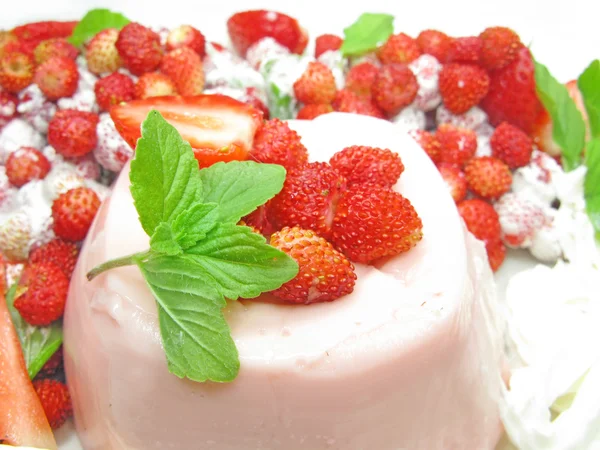 Frukt jordgubbs efterrätt med pudding — Stockfoto