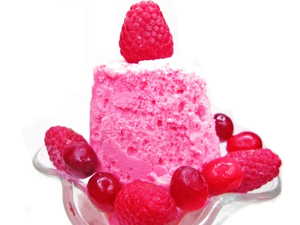 Pink fruit ice-cream with spoon — Stock Photo, Image