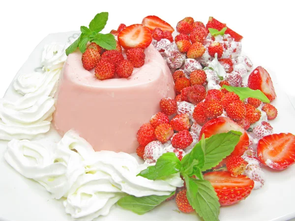 Wilde aardbei dessert met pudding — Stockfoto
