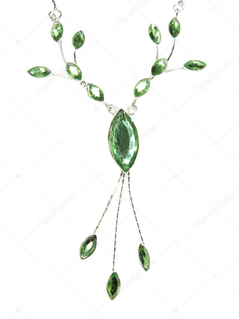 Beautiful jewelry necklace with green crystals