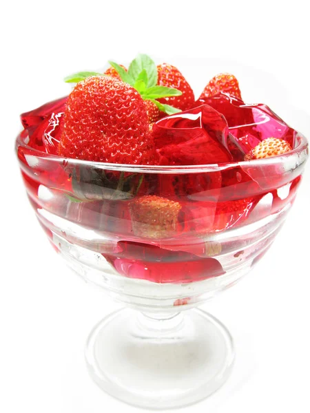 Strawberry dessert with pudding and jelly — Stock Photo, Image