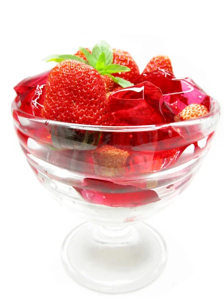 Fruit jelly dessert with strawberry — Stock Photo, Image