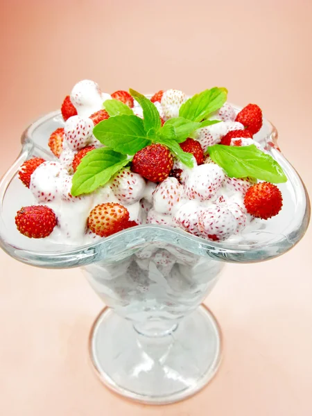 Wilde aardbei dessert met melk mousse — Stockfoto