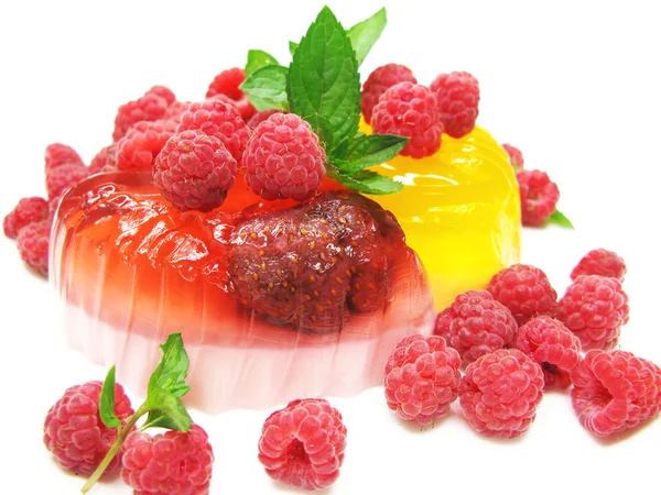 Raspberry dessert with pudding and jelly — Stock Photo, Image