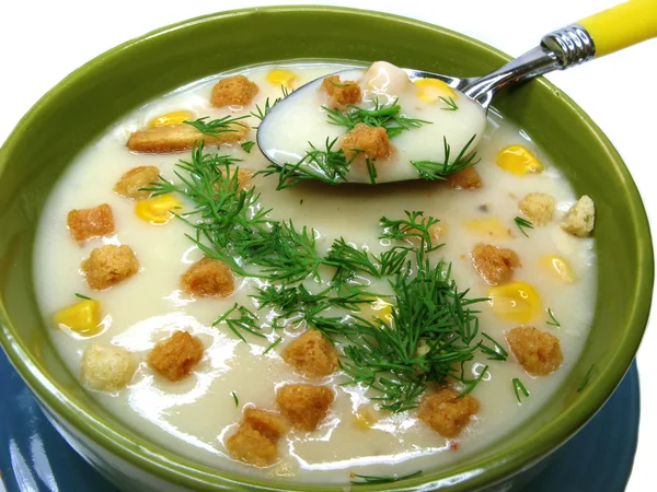 Cream soup with fennel closeup — Stock Photo, Image