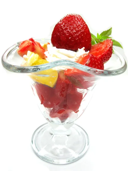 Strawberry dessert with cream — Stock Photo, Image