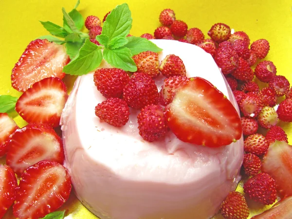 Obst-Erdbeer-Dessert mit Pudding — Stockfoto