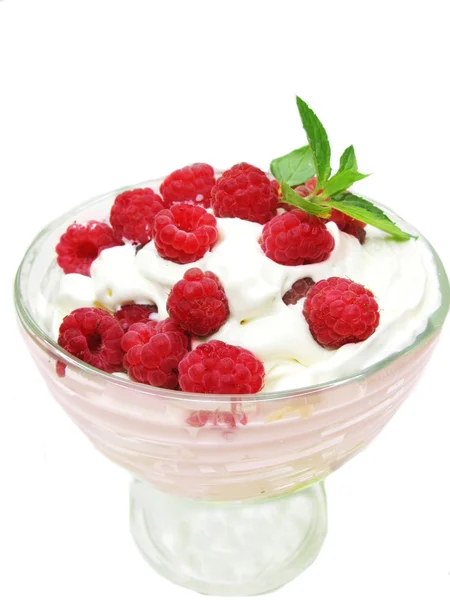 Raspberry dessert with pudding — Stock Photo, Image