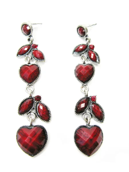 Red bright earrings jewelry — Stock Photo, Image