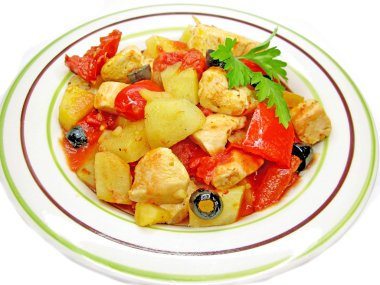 Cooked chicken meat with vegetables clipart