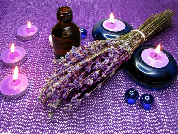 Candele Spa e lavanda — Foto Stock