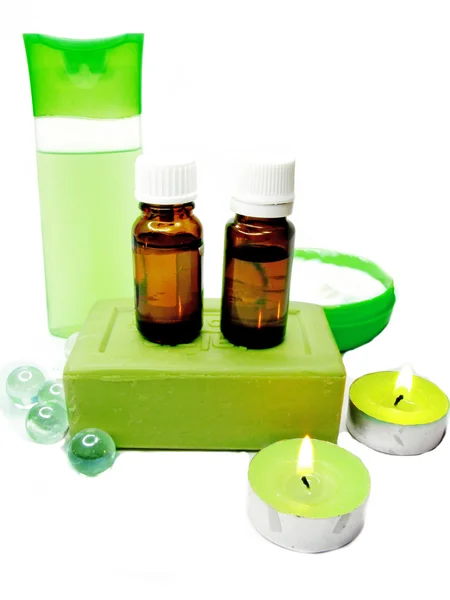 Spa svíčky olivové mýdlo — Stock fotografie