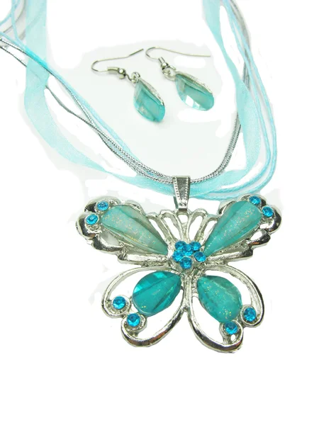 Biżuteria wisiorek motyl i earrrings — Zdjęcie stockowe