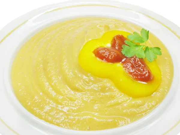 Жовтий суп з перцем і помідорами — стокове фото