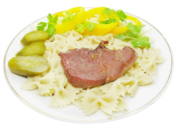 Cooked meat with spaghetti — Stock Photo, Image